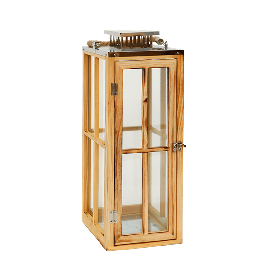 Picture of Wood & Glass Lantern - 24 x 24 x 70 Cm