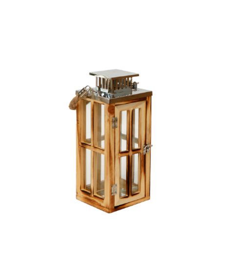 Picture of Wood & Glass Lantern - 13 x 13 x 32 Cm