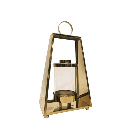 Picture of Gold - Metal & Glass Lantern - 18 x 34 Cm