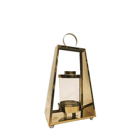 Picture of Gold - Metal & Glass Lantern - 16 x 29 Cm