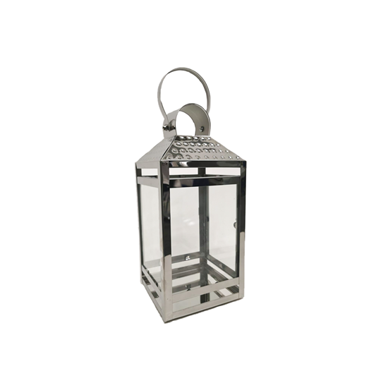 Picture of Silver - Metal & Glass Lantern - 12 x 12 x 27.5 Cm