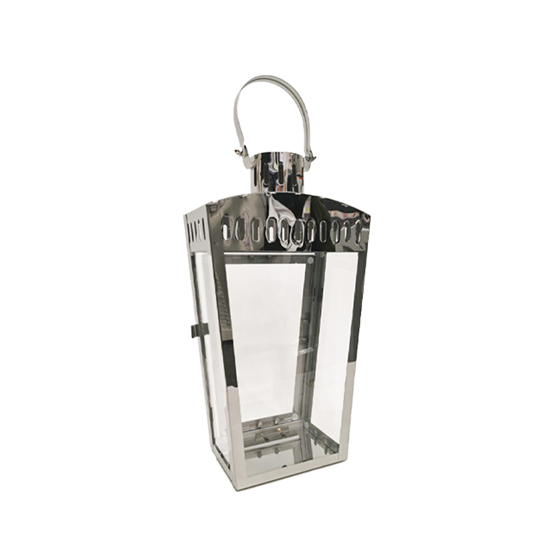 Picture of Silver - Metal & Glass Lantern - 30 x 15 x 61 Cm
