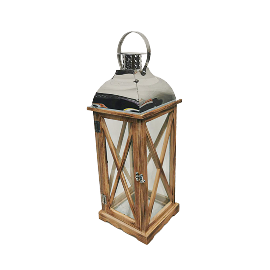 Picture of Wood & Glass Lantern - 26 x 26 x 74 Cm