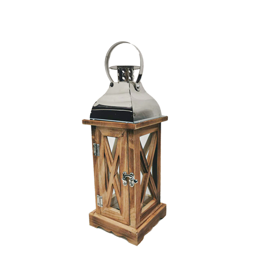 Picture of Wood & Glass Lantern - 12 x 12 x 32 Cm