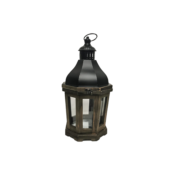 Picture of Wood & Glass Lantern - 21.5 x 20 x 39 Cm