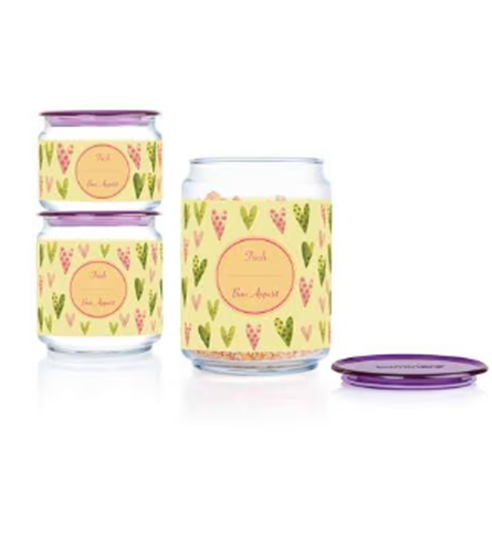 Picture of Luminarc - Colorful Hearts Jars Set, 3pcs