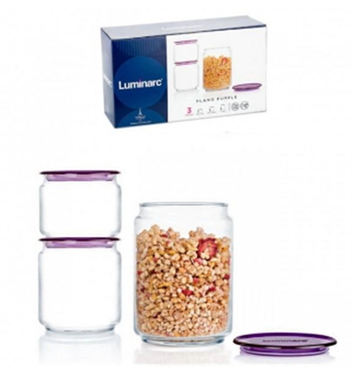 Picture of Luminarc - Plano Purple Lid Jars Set, 3pcs