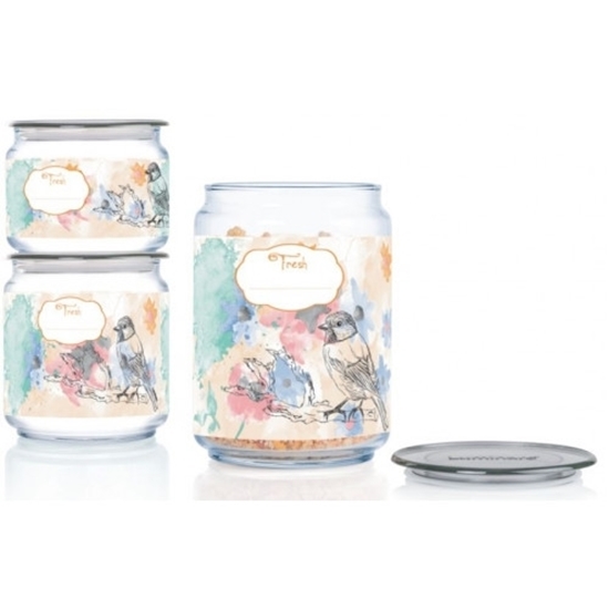 Picture of Luminarc - Happy Bird Gray Jars Set, 3pcs